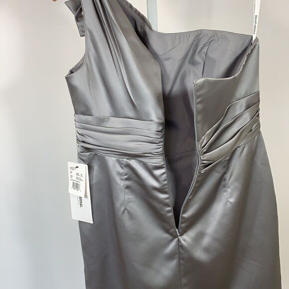 DAVID’S BRIDAL Women’s Satin One Shoulder Special Occasion Dress Silver Size 12 - Picture 9 of 13